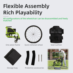 All Aluminum Foldable Lightweight Wheelchair, Adult Sport Wheelchair, 24″ Quick