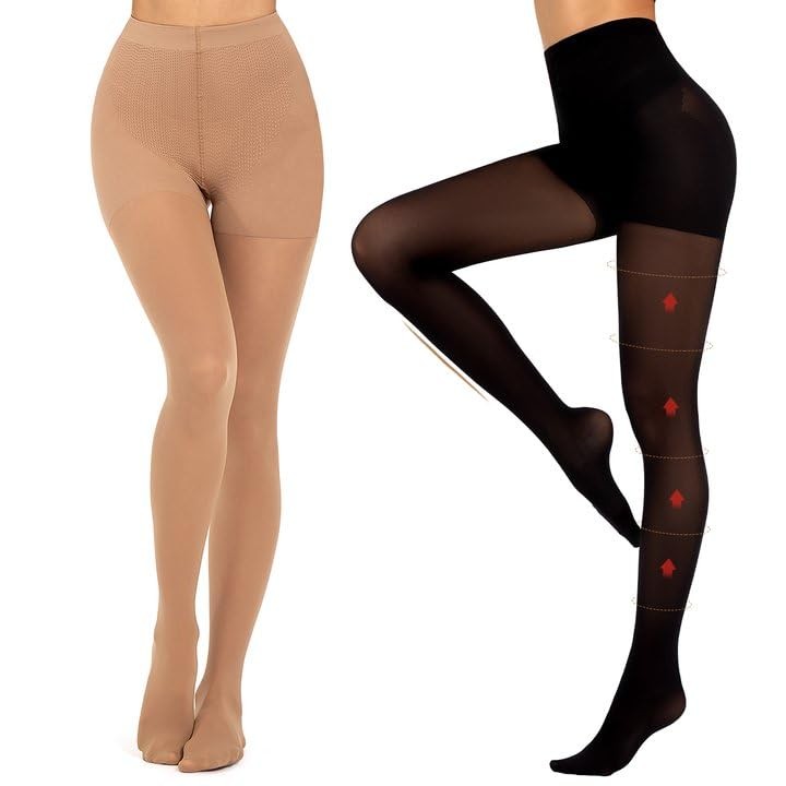 2 Pairs Compression Pantyhose for Women Shaping Black Tights 1015mmHg Support…