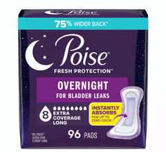Poise Overnight Incontinence & Postpartum Pads for Bladder Leaks, 96 Count