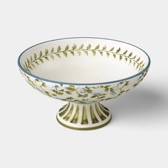 10" Floral Painted Ceramic Footed Bowl Blue/Green