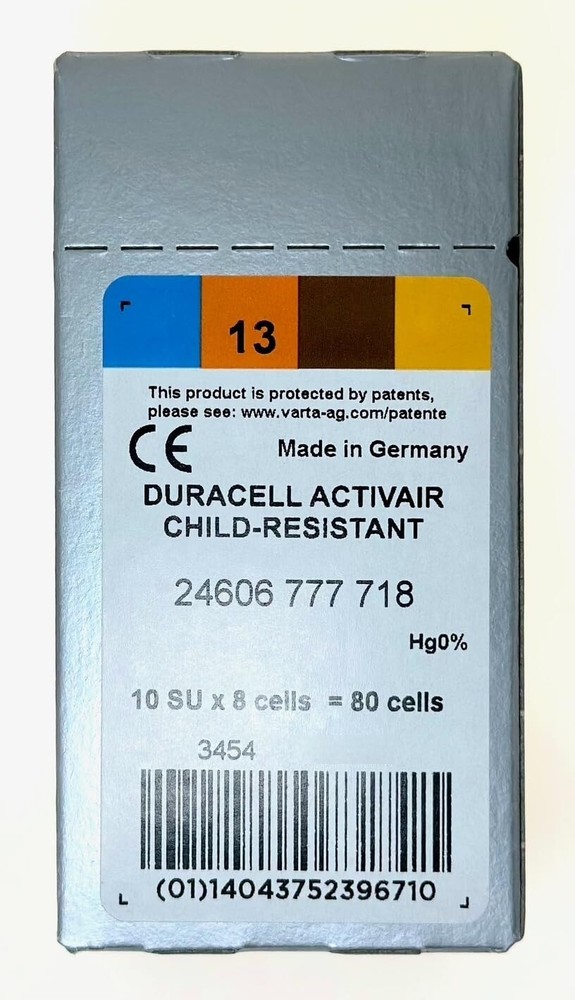 NEW Duracell Size 13 Activair PR48 P13 Hearing Aid Batteries (80 Batteries)