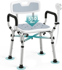 Shower Chair with Removable Arms and Back for Elderly & Disabled, 550 Lbs Shower