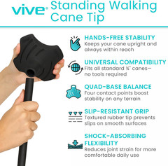 Self Standing Cane Tip 3/4 Inch Heavy Duty Quad Rubber Replacement All Terrain