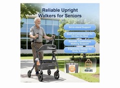BLESSREACH Heavy Duty Upright Rollator Walker for Seniors, 450lbs 6 Height, ADJ