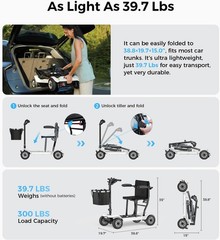 39.7Lb Ultra-Lightweight 4-Wheel Mobility Scooter – Portable & Foldable Scooter