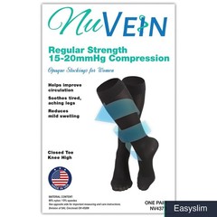 Compression Stockings Knee High Black Large 15-20 mmHg Nylon Blend