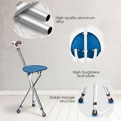 Lightweight Adjustable Folding Cane Seat with Light-Blue – Color: Silver