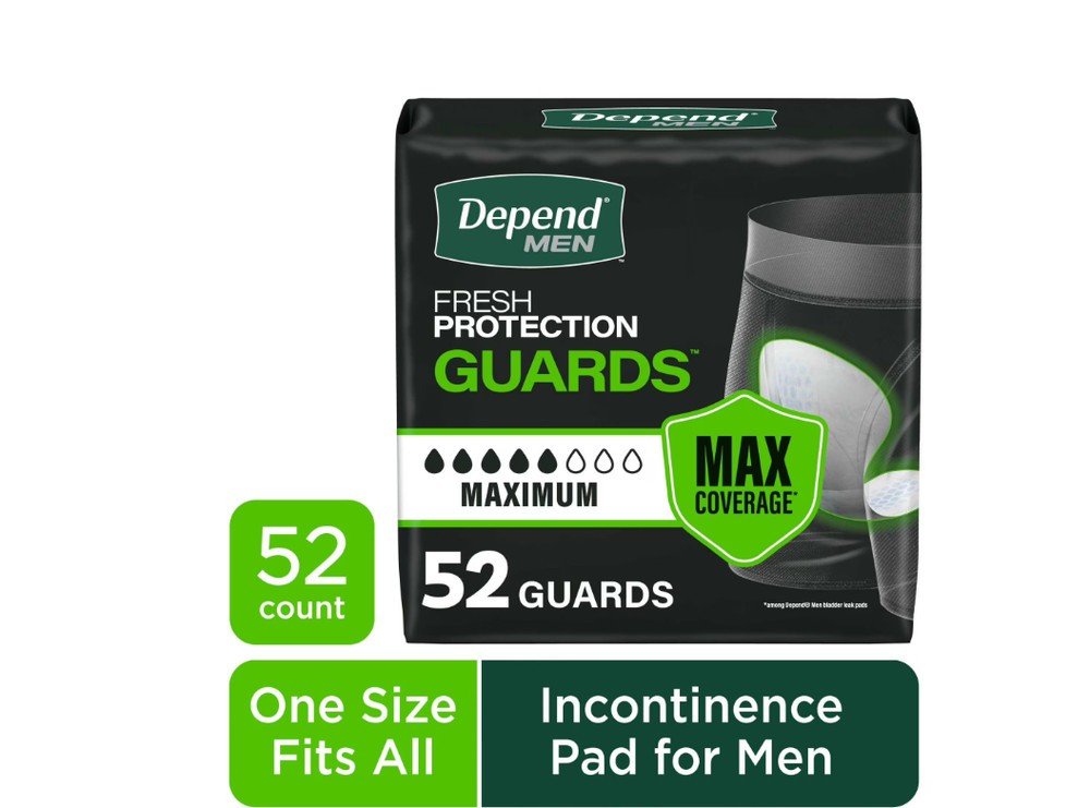 Depend Guards Incontinence Pads for Men, Maximum Absorbency, 52 Count
