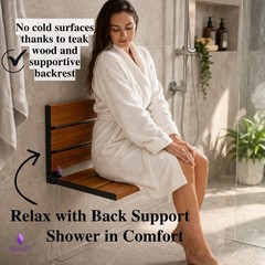 Easy Folding Handmade Teak Shower Seat Wall Mounted Bath Bench with Backrest
