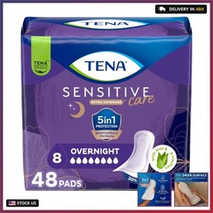 Tena Sensitive Care Overnight Incontinence Pads Women, Extra Coverage, 48ct