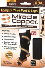 New! Miracle Copper Compression Socks – Black, Size S/M