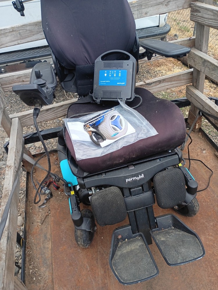 Permobil 4-Wheel Power Wheelchair w/ Joystick, Headrest, Footrests Black/Blue