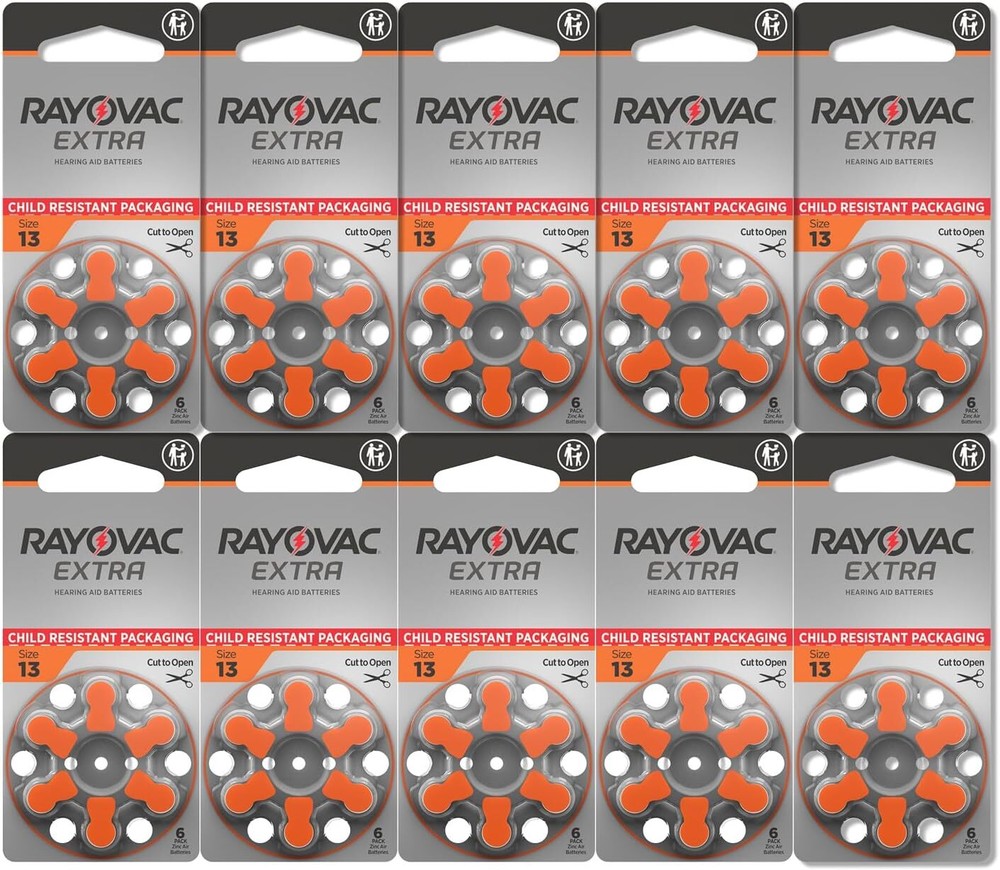 60 Rayovac Extra Advanced Size 13 Hearing Aid Batteries 1.45V Zinc Air Exp 2028