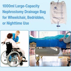 4 Pack 1000ml Nephrostomy Bag Urine Drainage Bag 47″ Silicone Tube T-Tap