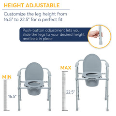 Steel Folding Deep Seat Bedside Commode Chair Heavy Duty Adult Gray 350 Lb drive
