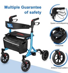 WALK MATE ROLLATOR Mobility Walker.. Seat & Backrest Cup Holder 8”Wheels Bag