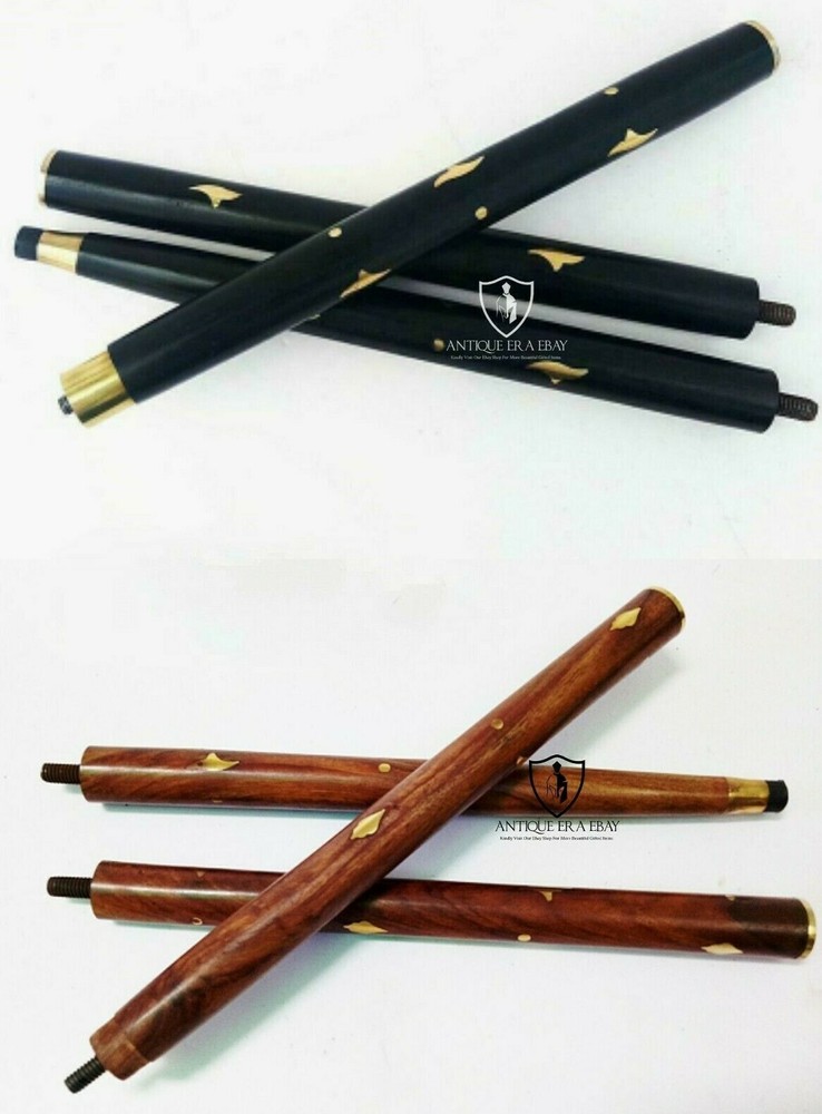 Set Of 2 Victorian 3 Fold Vintage Brass Wood Walking Stick ONLY For Cane Handle