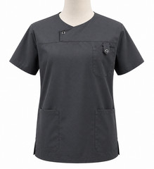 Men’s Medical Scrub Top Round Neck Metal Snap Buttons Medical Uniform Top