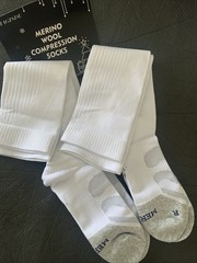 Merino Wool Compression Socks Wide Calf Arch Support Plus Size 2 Pair New White