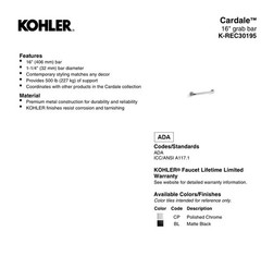 Kohler Cardale 16″ Grab Bar REC30195-2BZ Oil Rubbed Bronze Bathroom