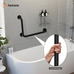 L-Shaped Angled Grab Bar 12×16 Inch Matte Black Anti-Slip Knurled Shower Hand…