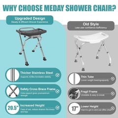 Height Adjustable Folding Shower Chair – Portable Anti-Slip Bath Stool for Senio