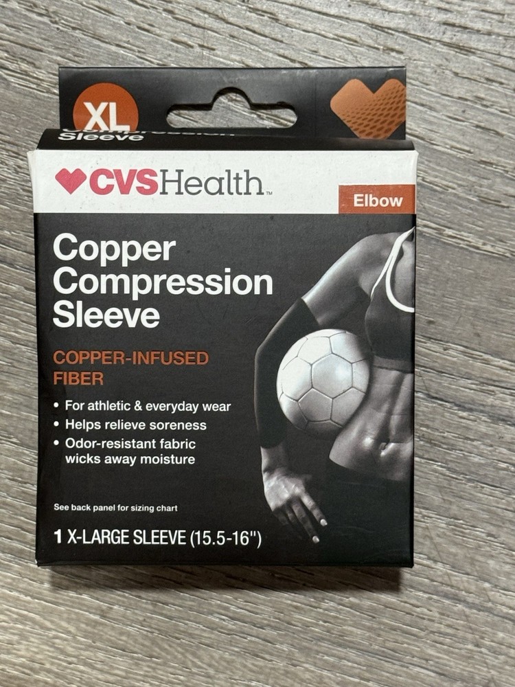 CVS Copper Elbow Compression Sleeve Extra LARGE Black 15.5”-16”.