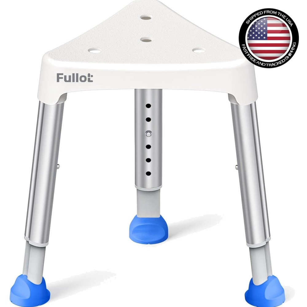 Shower Chair 400 lbs Space-Saving Triangular Adjustable Non-Slip White Bathro…