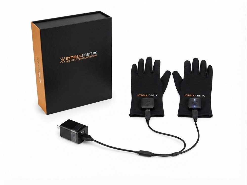 Intellinetix Vibration Therapy Gloves & Charger Large Arthritis Pain Tested, EUC