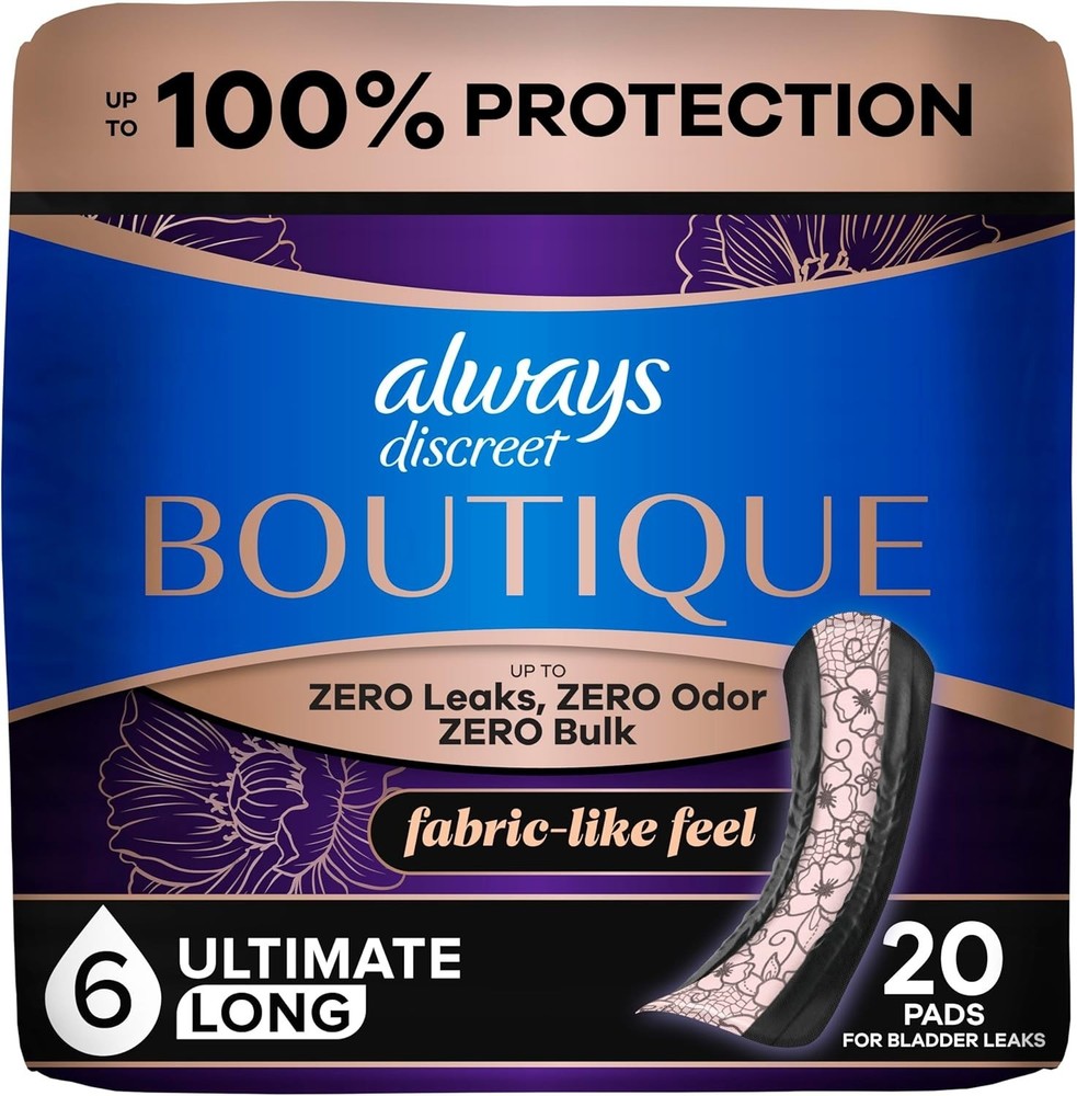 Always Discreet Boutique Incontinence Pads Size 6 Extra Heavy Absorbency 20 Ct