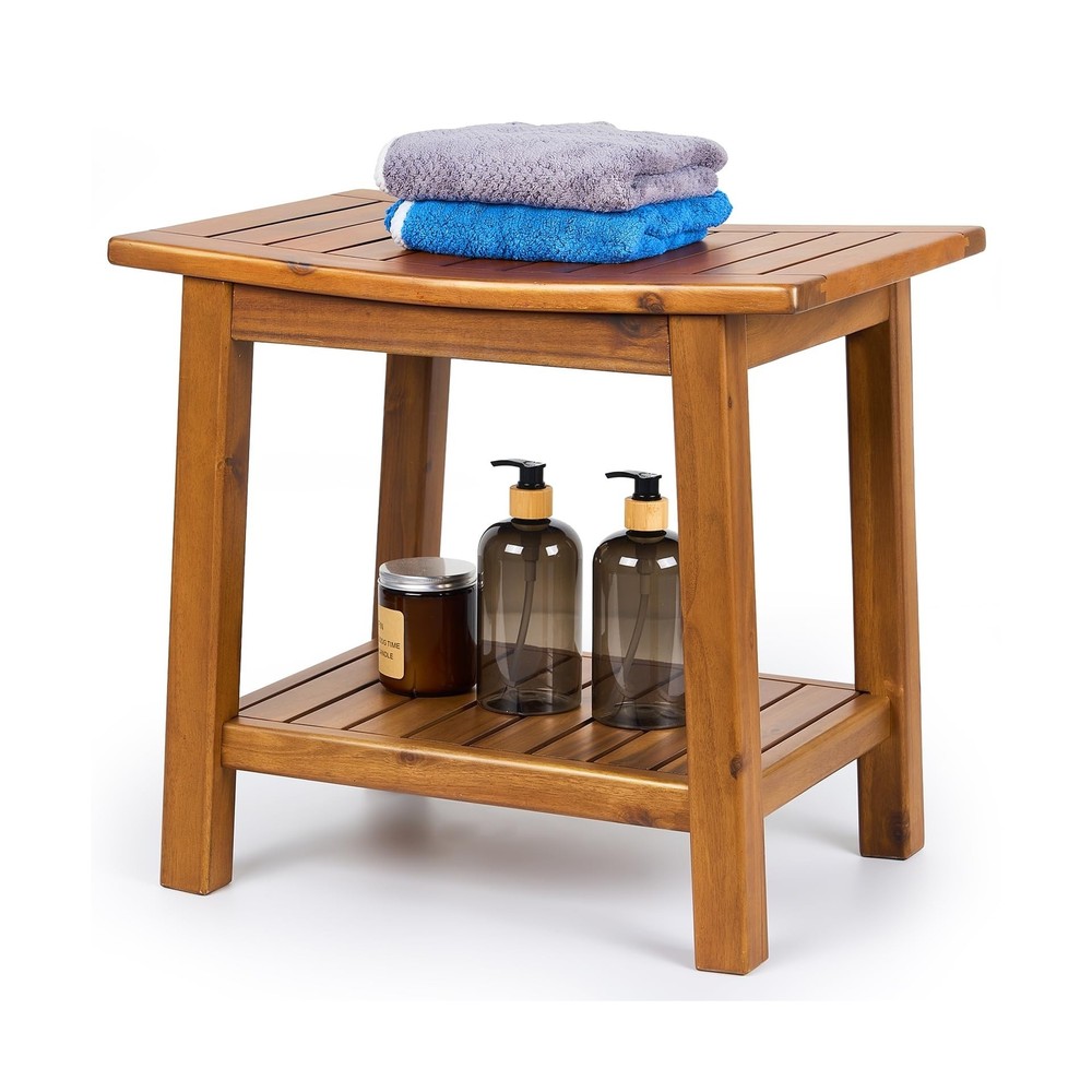 Teak Shower Bench, 20″ Solid Wood Shower Stool Waterproof Shower Seat with St…