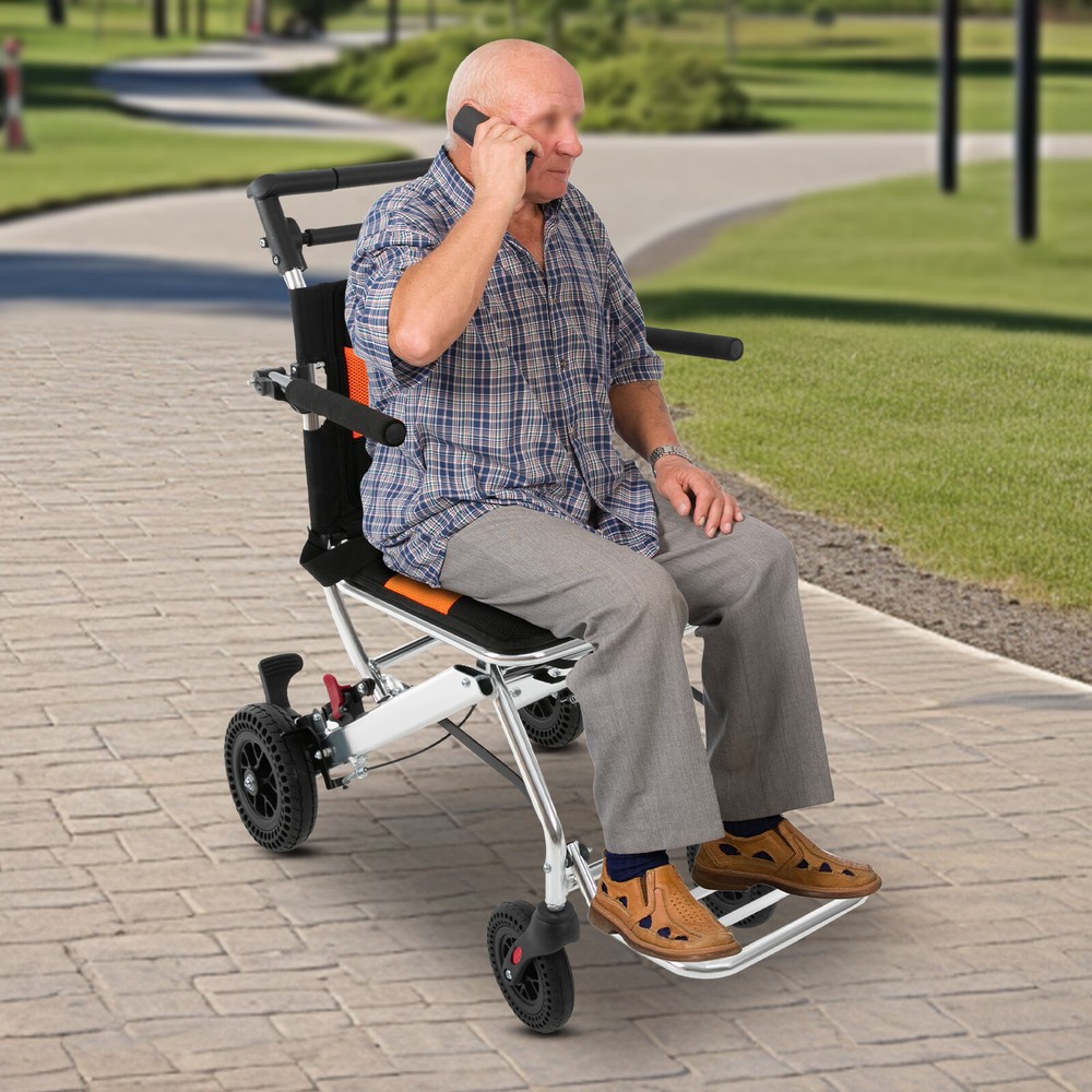 Folding Wheelchair Seniors Portable Travel Transport Wheel Chair 160kg/352.74lb