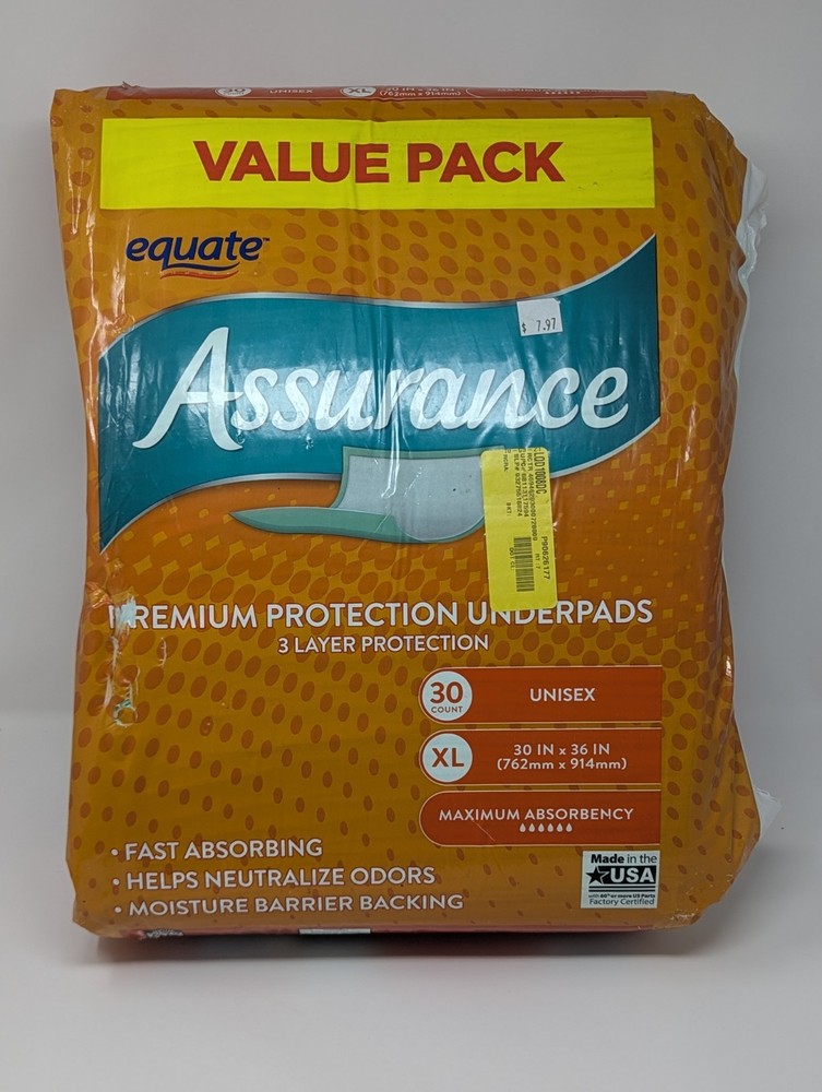 Assurance Unisex Premium Quilted Underpad XL 30 Count Maximum Absorbency