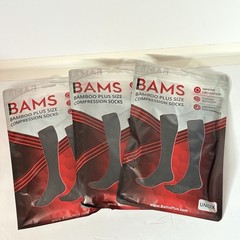Bams Bamboo Compression Toeless Socks Black Lot Of 3 Plus Size (3XL) Open Toe