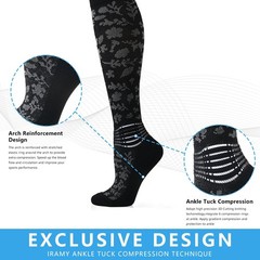 IRAMY Compression Socks for Women Ankle Support Medium, Black+grey-2 Packs
