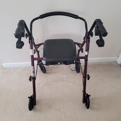 Medline 4 Wheels Rollator Folding type, Padded Seat, Pouch & Padded Back Rest.