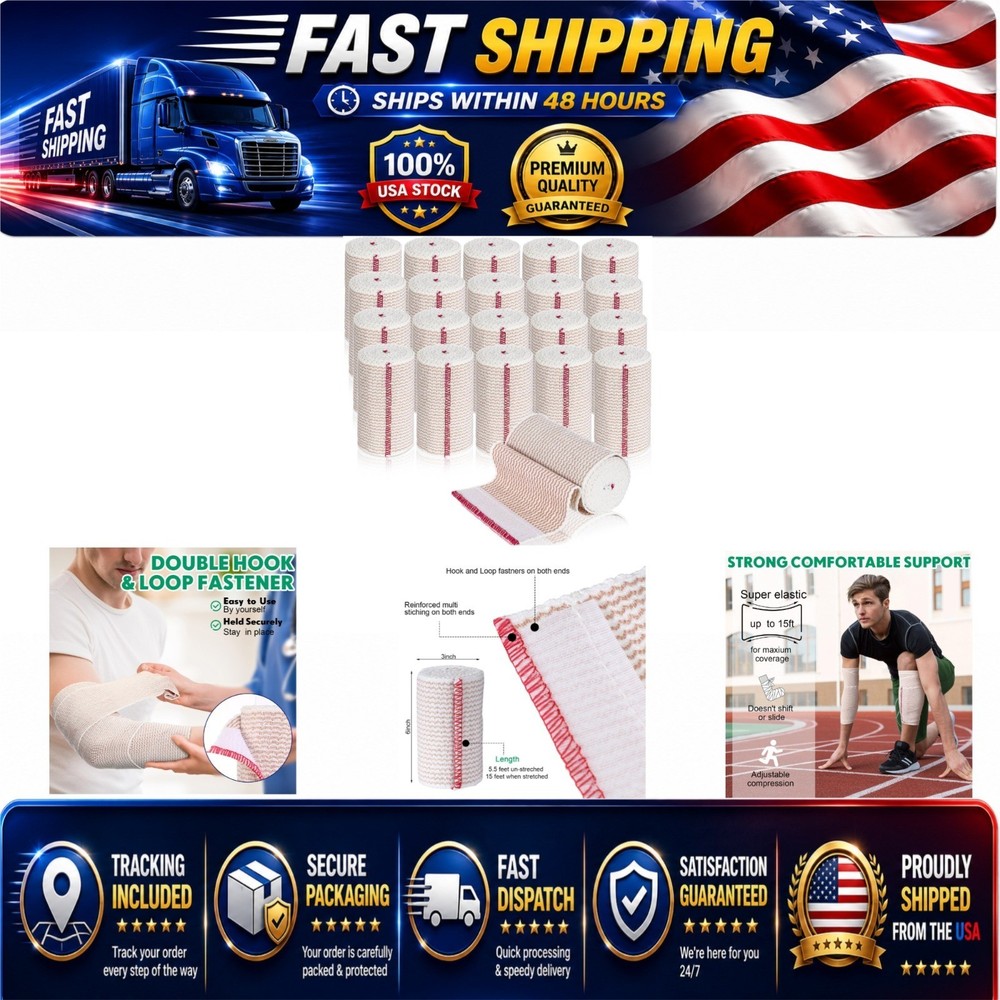 20 Pack 3 Inch Elastic Compression Bandages for Athletic Support