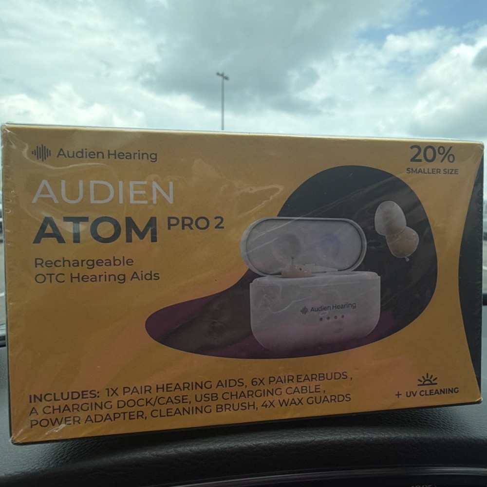 Audien Hearing Atom Pro 2 CIC Rechargeable Hearing Aids w/ UV Cleaning Dock
