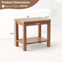 19 Inch Teak Wood Shower Bench Inside Shower Stool with Storage Shelf for Adults