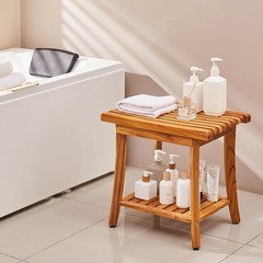 Uimoso Teak Shower Bench 20 x14.3 x 17.9 in Wood Shower Stool Chair for Bathroom