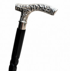 Ornate Silver Derby Handle Walking Cane Black Shaft Elegant Gentleman Cane Stick