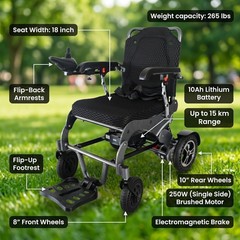 Lightweight Foldable Electric Wheelchair 265Lb 250W Power Motor Mobility Aid