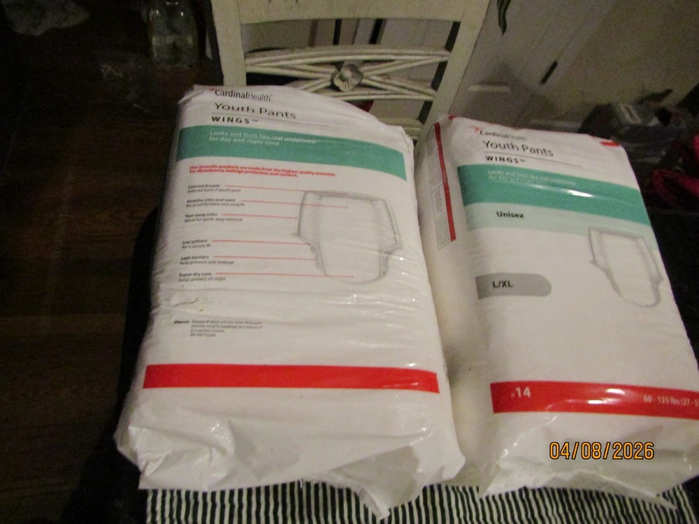 2 Packages of Cardinal Health Youth Pants Wings size L/XL x14 60-125 Lbs NEW