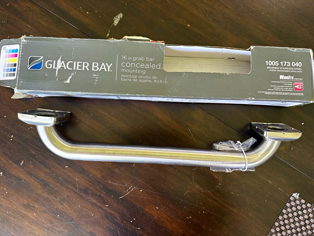 Glacier Bay 16in Straight Grab Bar Concealed Mount Brushed SS ADA 300lb