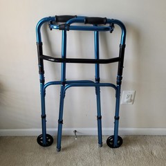 1 Button Folding Walker, 2 front Wheel, 4 Legs Height Adjustment from 32-37 inch