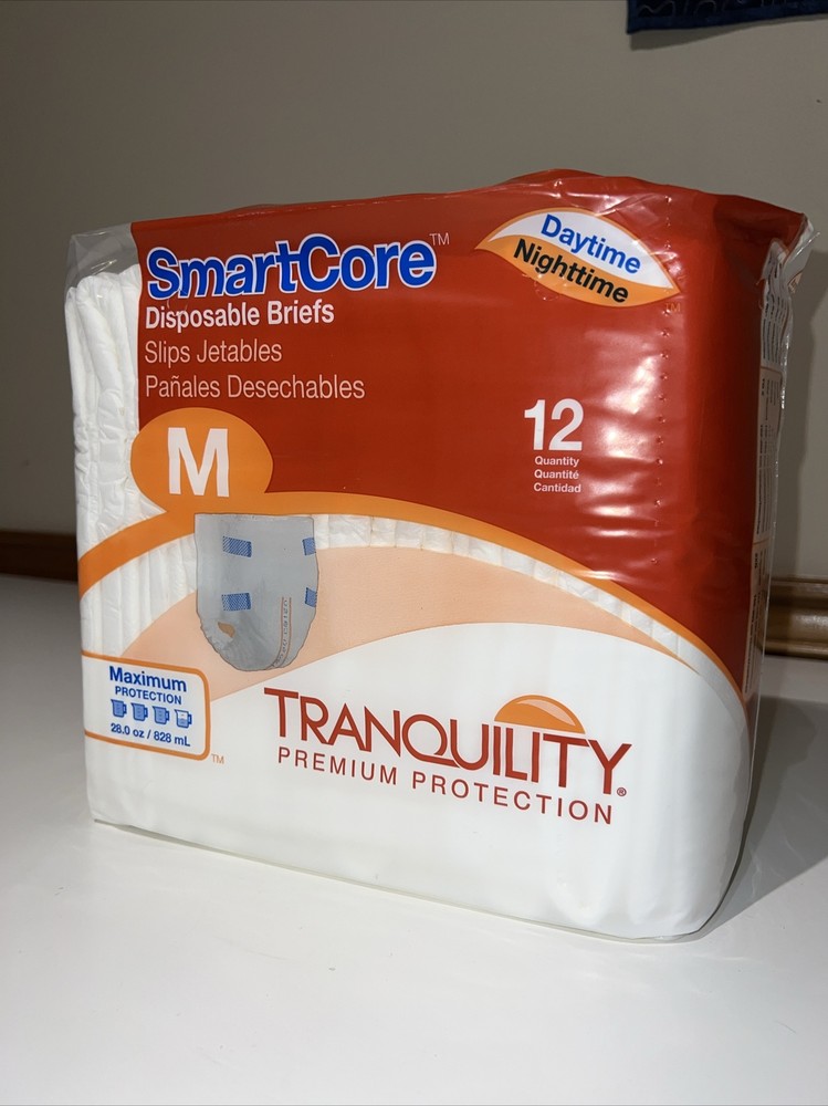 Tranquility SmartCore Disposable Briefs Adult Size Medium Diaper w/ Tabs Qty 12