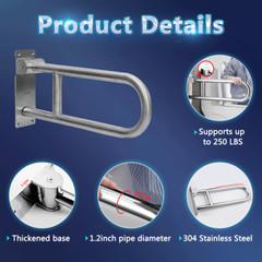 Flip Up Grab Bars Handicap Rails Toilet Safety Rails Stainless Steel Grab Bar