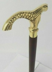 Handmade Solid Brass Mermaid Head Handle Vintage Walking Stick Wooden Cane Gift