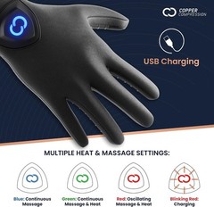 Copper Compression CopperVibe Vibration Heat Therapy Gloves Black New OPEN BOX