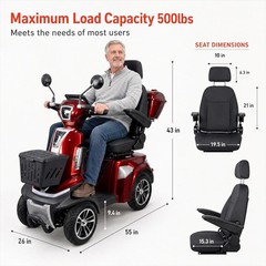 HS4W-B1R 500W Heavy Duty Mobility Scooters Outdoor 48V Maximum Range 25-37 Miles